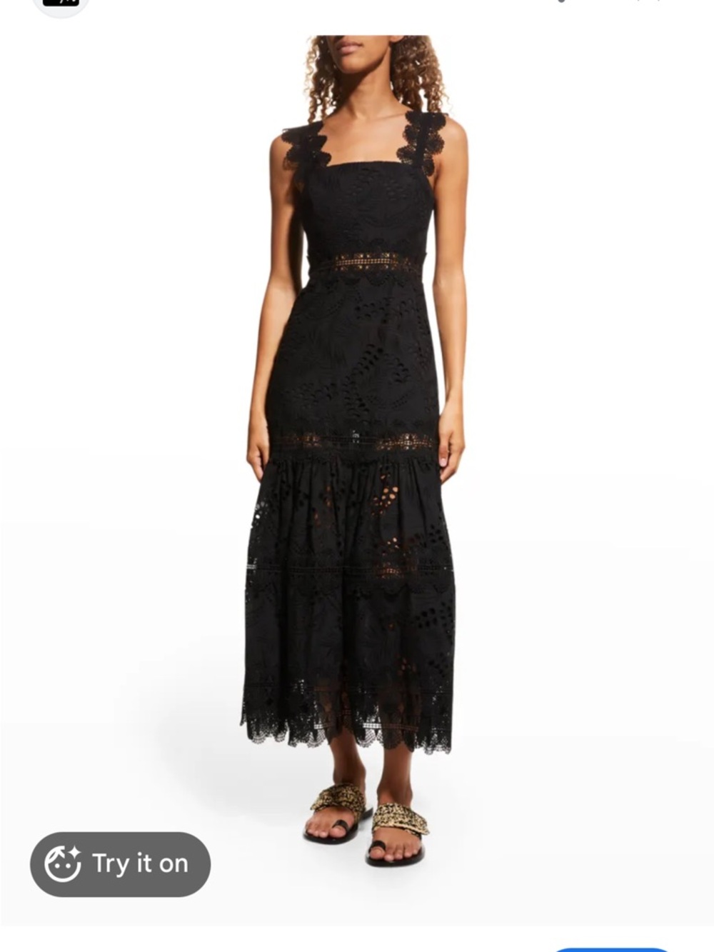 Waimari Black Lace Maxi Dress with Scalloped Straps